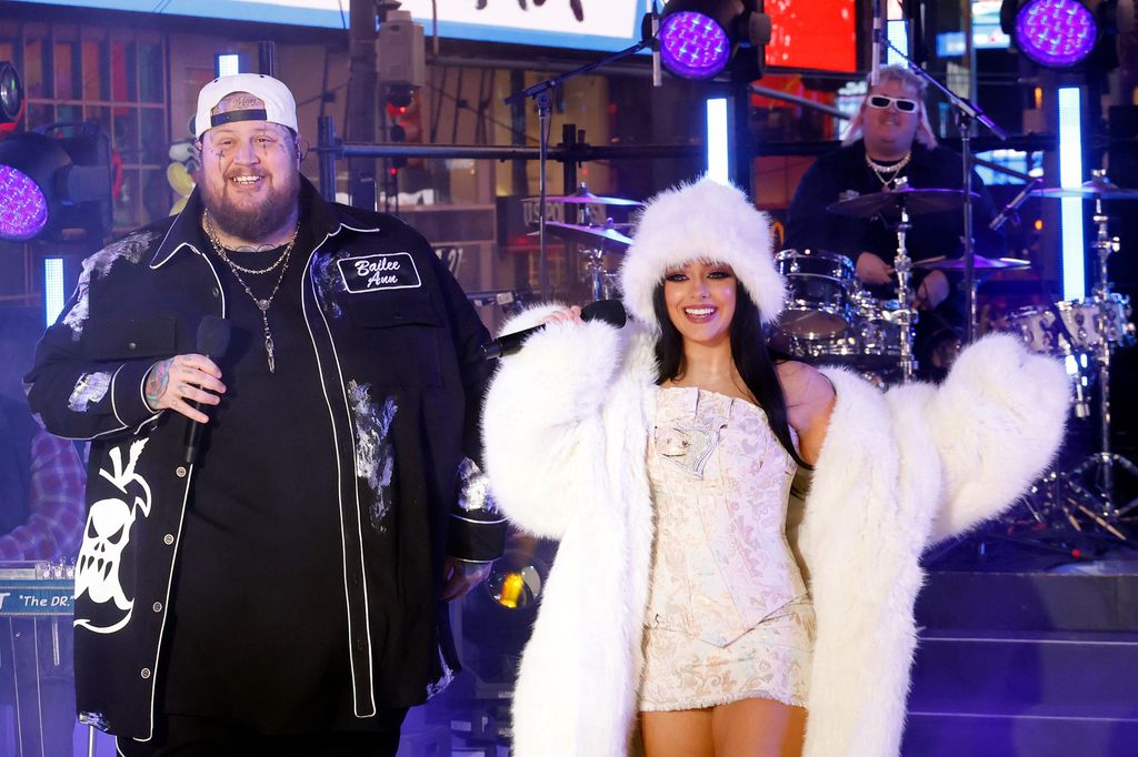 Jelly Roll and Jessie Murph perform during New Year's Eve in Times Square on December 31, 2023 