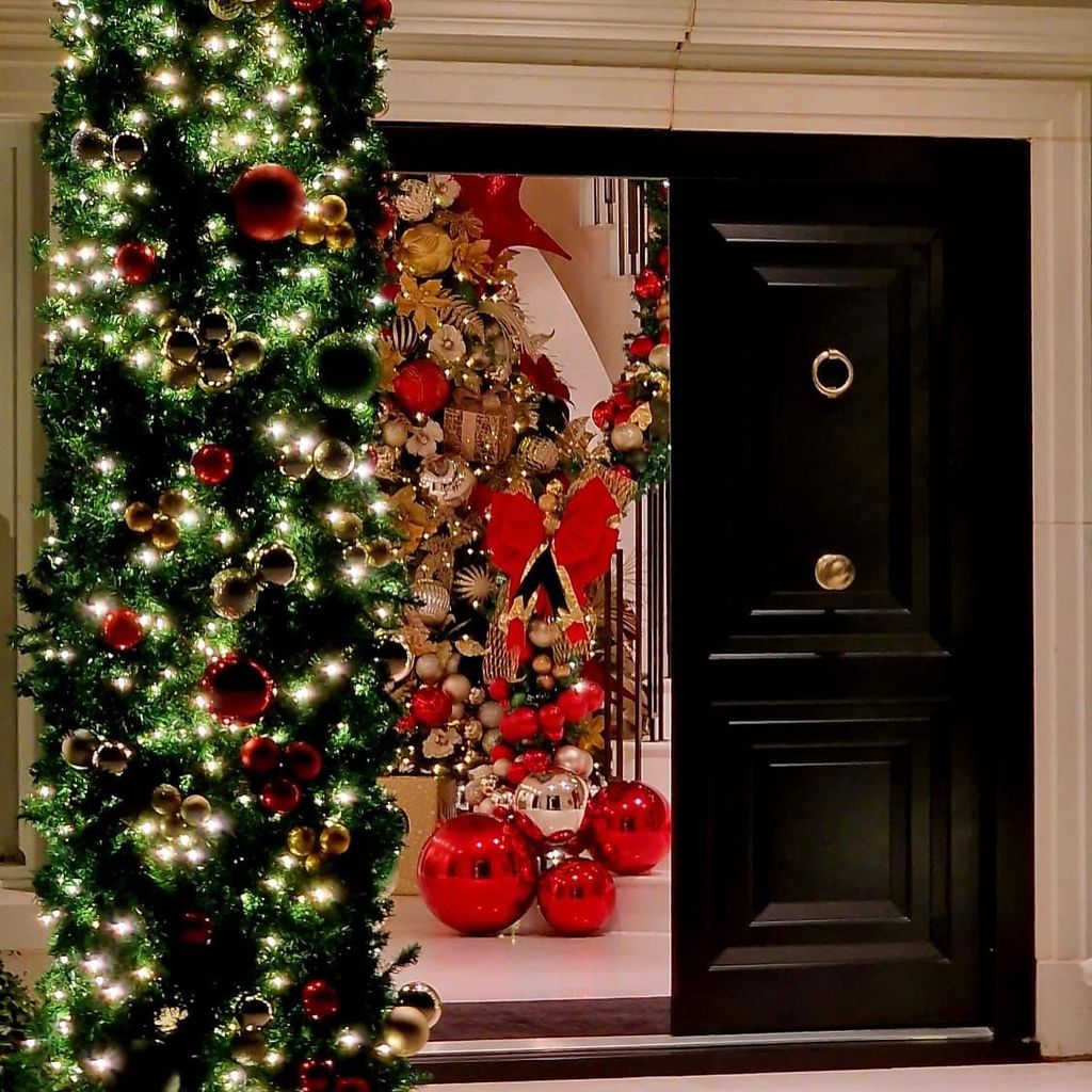 front door of home with christmas decorations