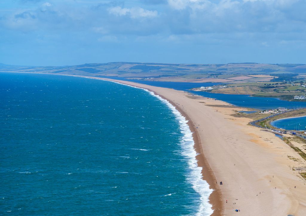 Chesil Beach from above - Isle of Portland aerial view