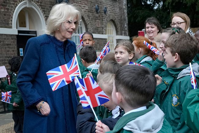 Queen Consort Camilla meeting a group of school children