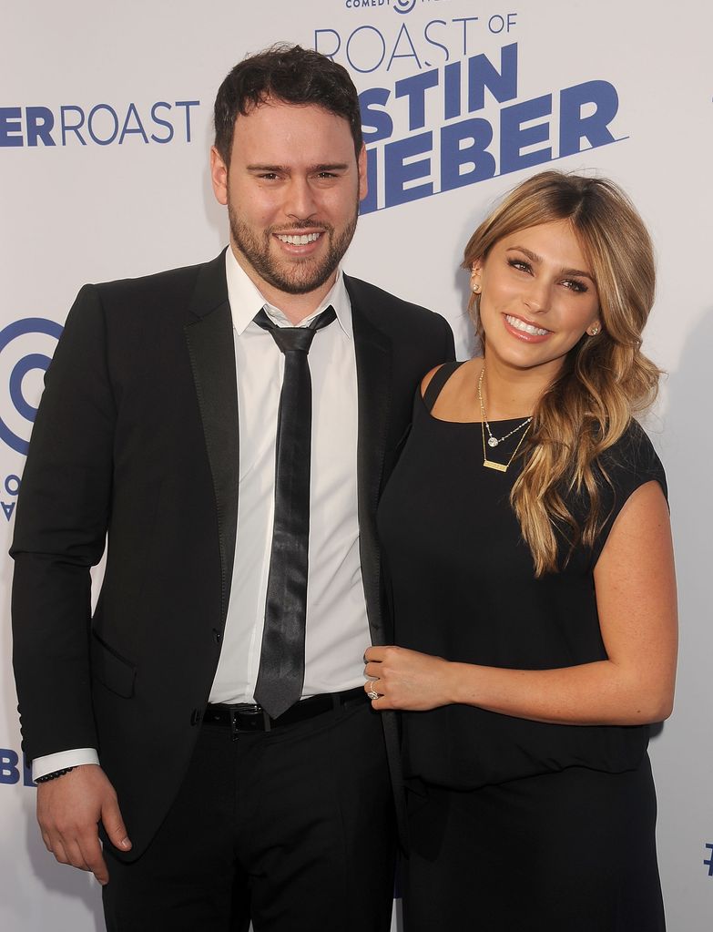 Manager Scooter Braun and wife Yael Cohen Braun arrive at the Comedy Central Roast of Justin Bieber 