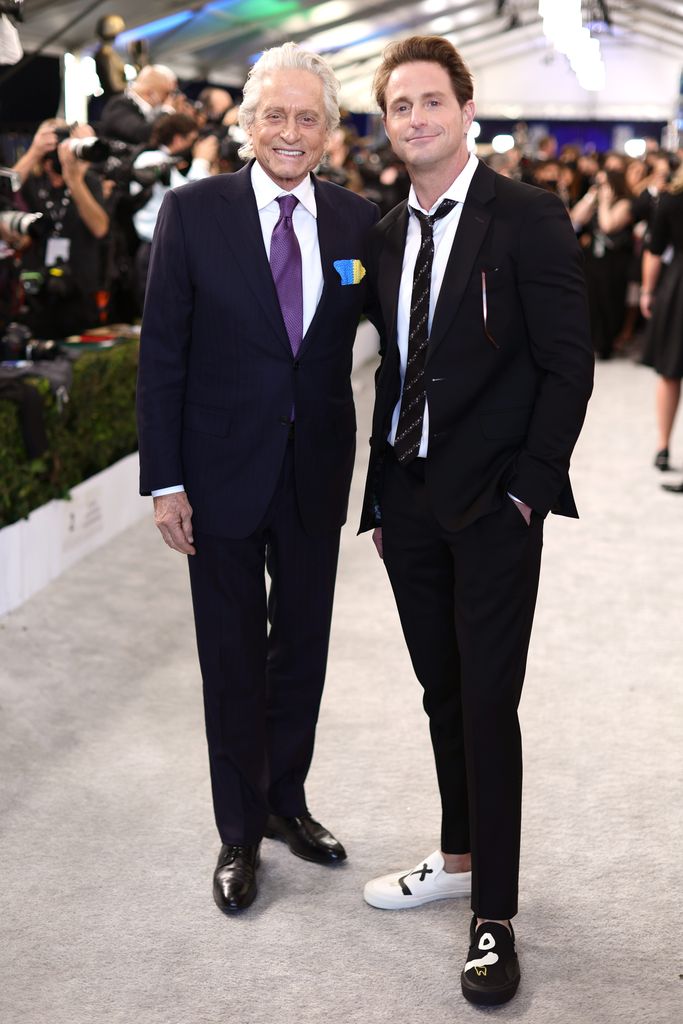 Michael Douglas and Cameron Douglas attend the 28th Screen Actors Guild Awards at Barker Hangar on February 27, 2022 in Santa Monica, California.