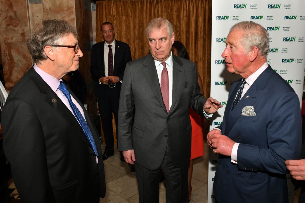 Bill Gates talking to King Charles and Prince Andrew