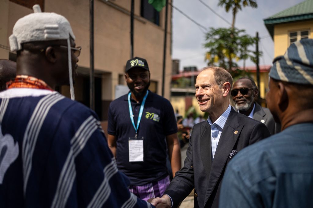 Prince Edward greets local authorities as he arrives at New Era Girls Senior Secondary School in Lagos