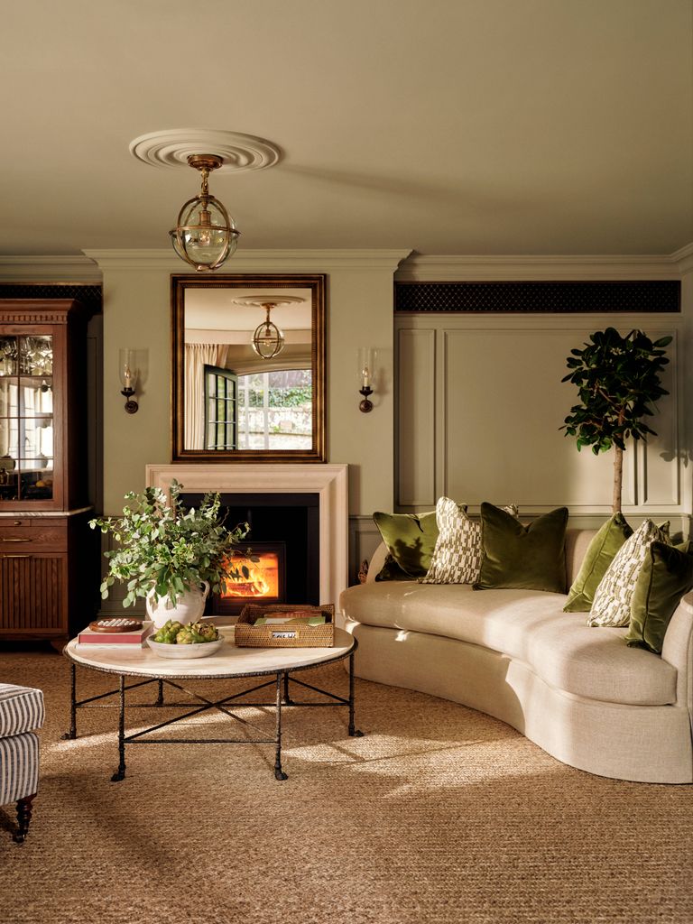 The hotel room with fire and sofa