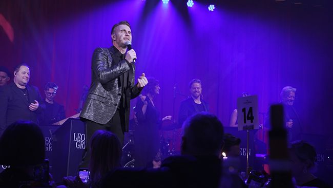 Gary Barlow on stage at The Variety Awards