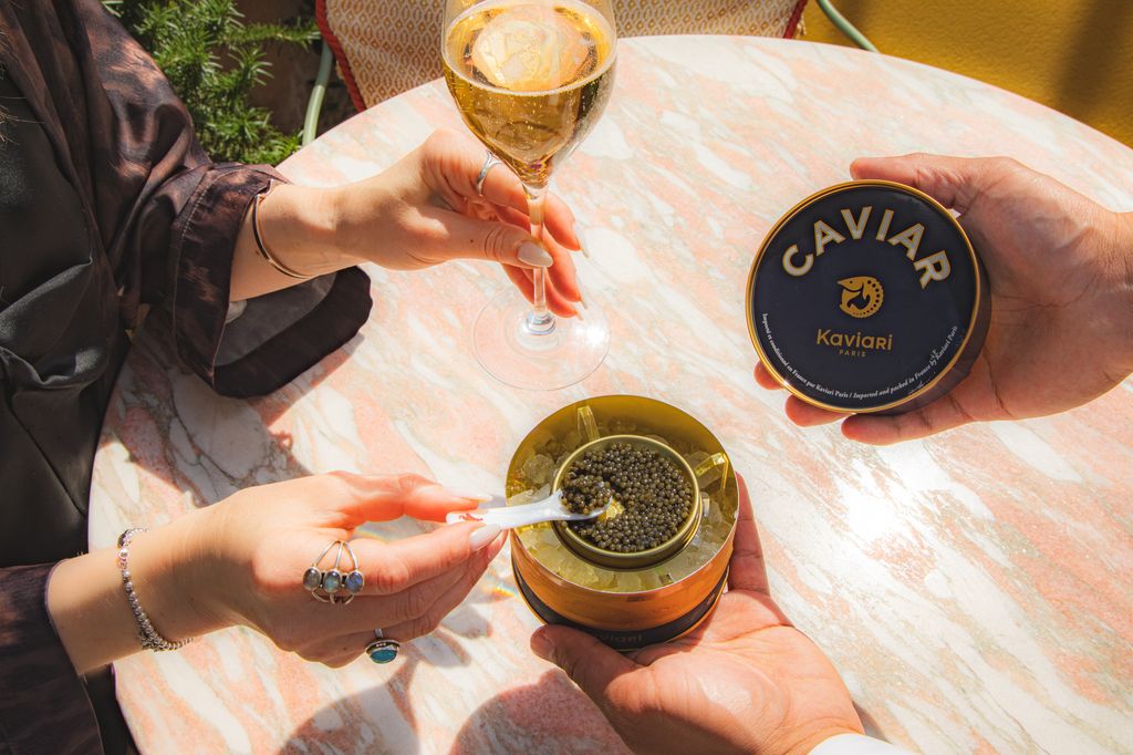 caviar and champagne at table