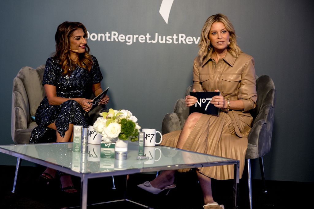 Elizabeth sat down with  Cheddar's Hena Doba for a fireside chat about beauty, getting older, and more at the No.7 event