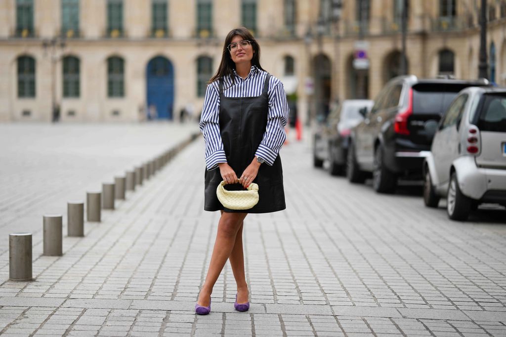 leather dress worn in Paris on fashion influencer