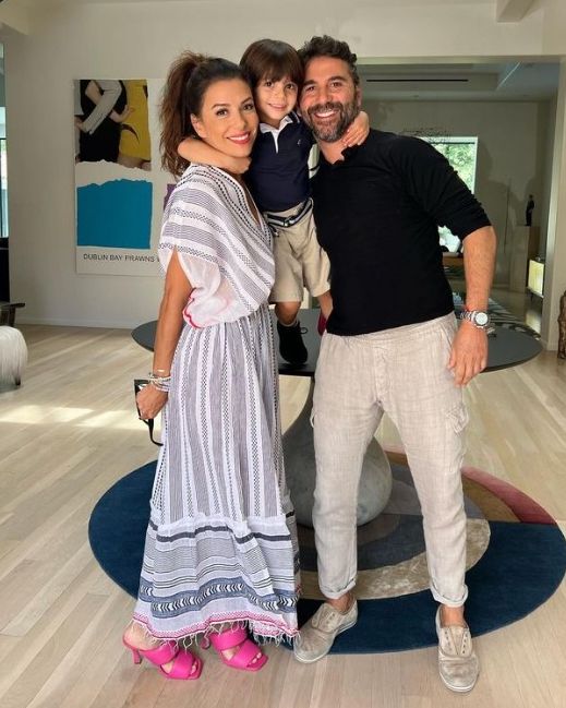 Eva Longoria with her son and husband at home