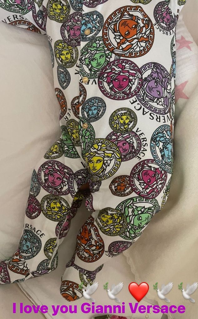 Naomi Campbell's daughter wearing a Versace-print onesie in a photo shared on Instagram