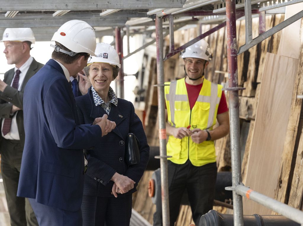 Princess Anne on construction site in hard hat