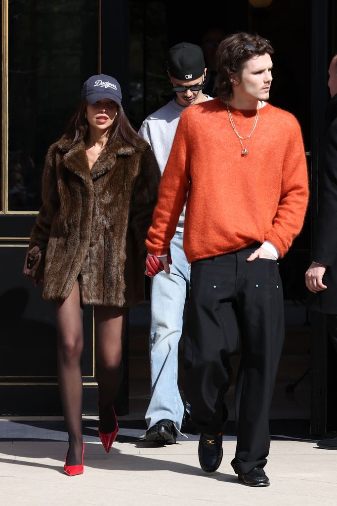 Jackie Apostel, Romeo Beckham and Cruz Beckham are seen during the Womenswear Fall/Winter 2025/2026 as part of Paris Fashion Week on March 07, 2025 in Paris, France. (Photo by Pierre Suu/GC Images)