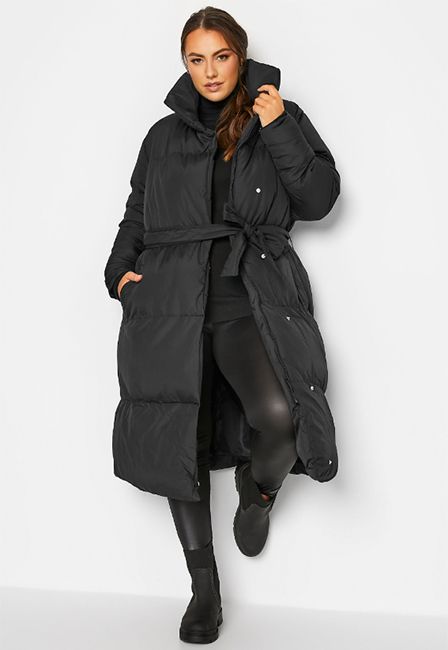 plus size black longline puffer coat 