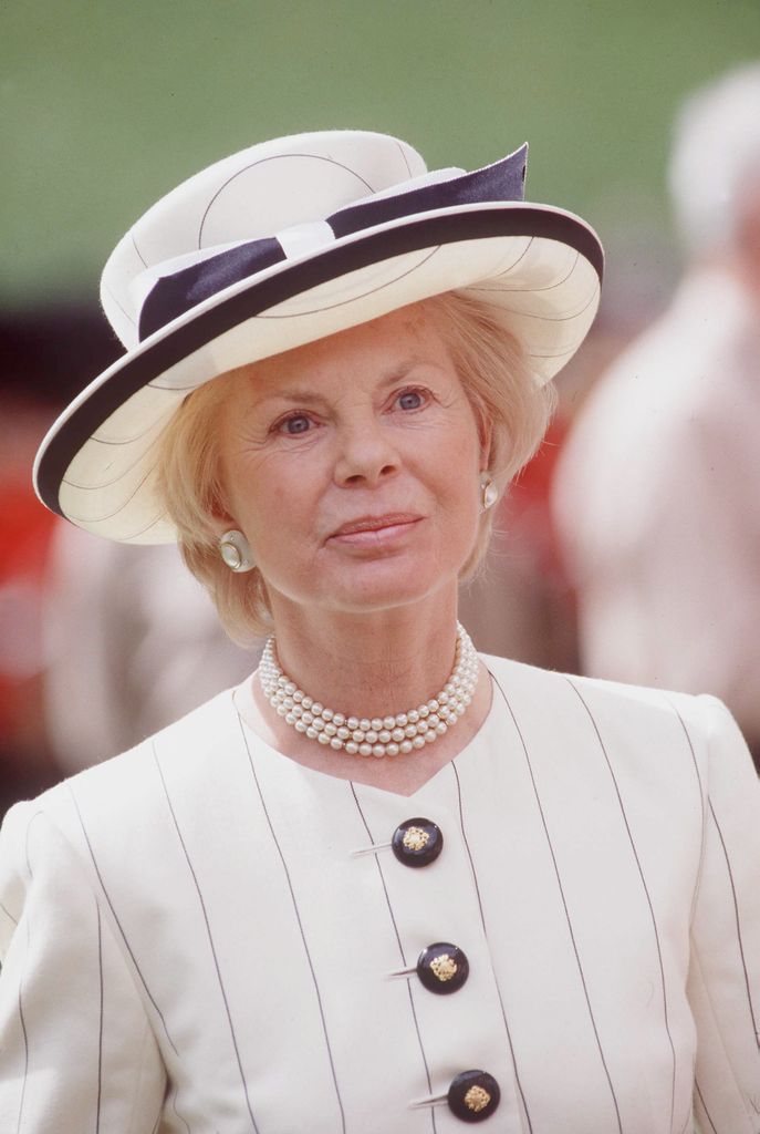 Duchess of Kent wearing cream and navy hat