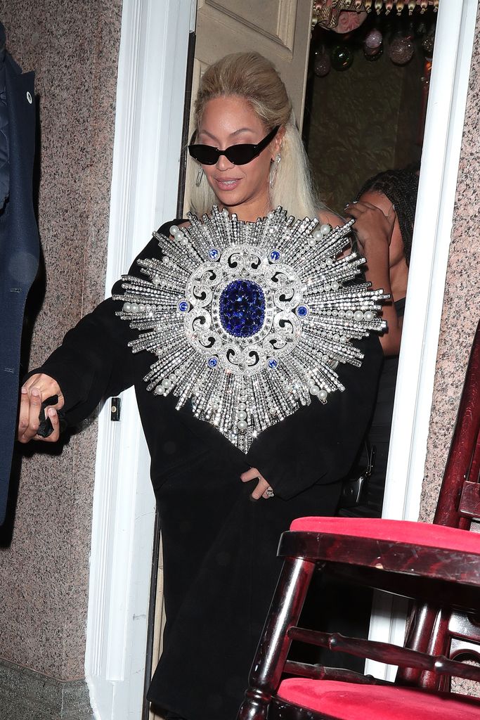 Beyonce leaving Harry's Bar in London in an outlandish outfit 