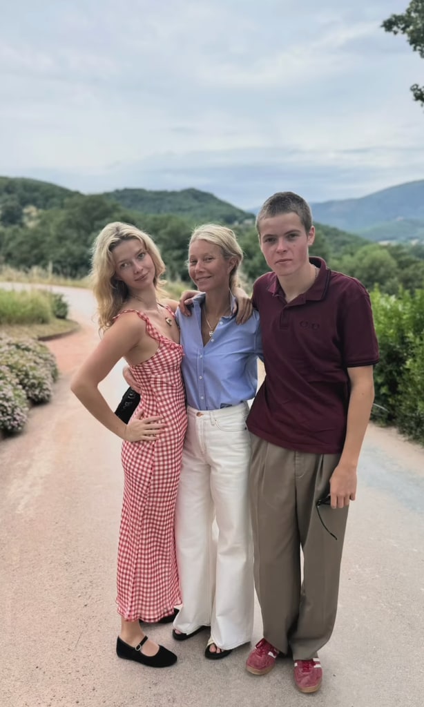 Still from a video shared by Gwyneth Paltrow on Instagram summer 2024 in which she is with her daughter Apple and son Moses
