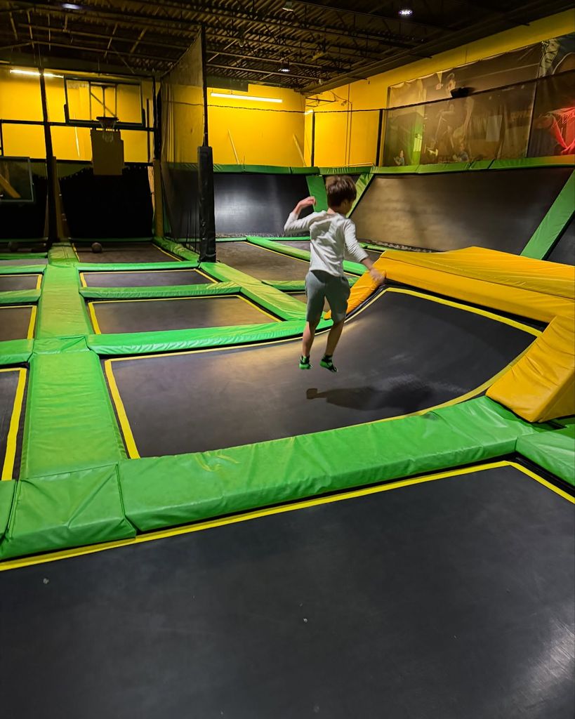 Wolfie at a trampoline park