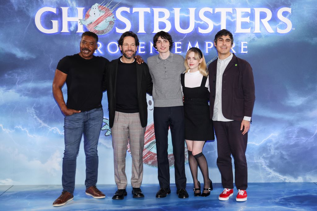Ernie Hudson Jr., Paul Rudd, Finn Wolfhard, Mckenna Grace and Gil Kenan at the London photocall of Columbia Pictures' Ghostbusters: Frozen Empire on March 21, 2024 in London, England.
