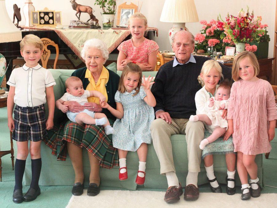 Queen Elizabeth and Prince Philip with their great-grandchildren in 2018