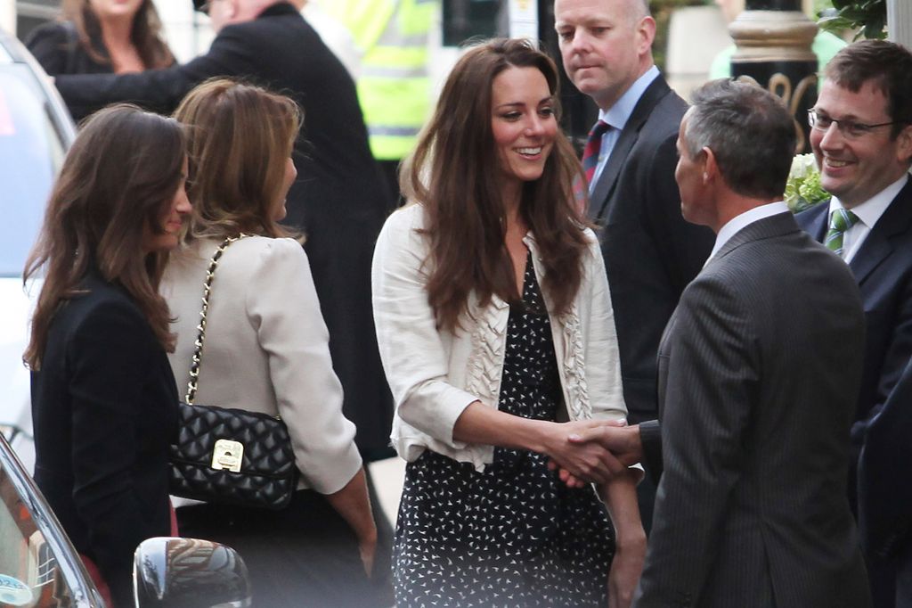 Kate Middleton smiling as she arrived at the Goring Hotel on April 28, 2011 in London, England. 