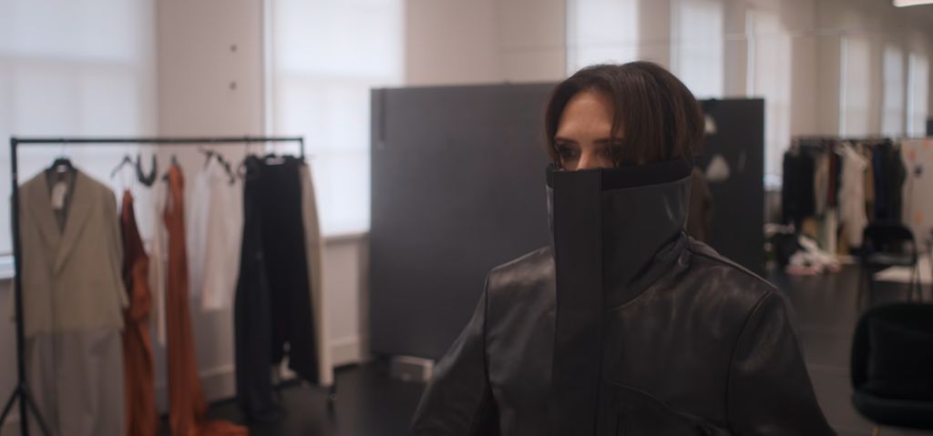 Victoria Beckham funnel neck leather jacket