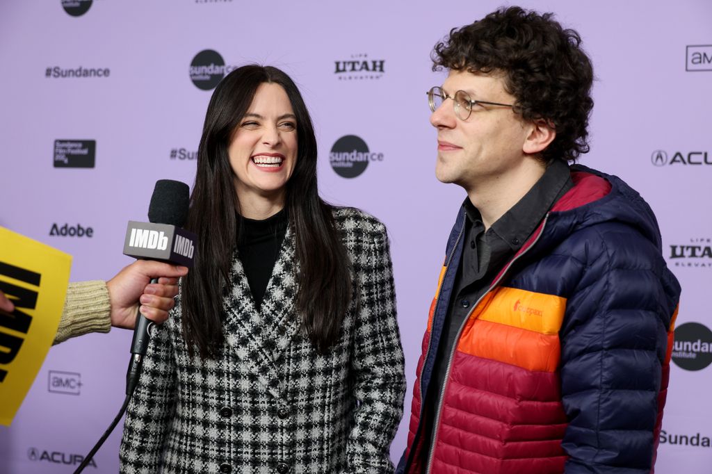 Riley Keough and Jesse Eisenberg attend the "Sasquatch Sunset" Premiere during the 2024 Sundance Film Festival at Eccles Center Theatre on January 19, 2024 in Park City, Utah
