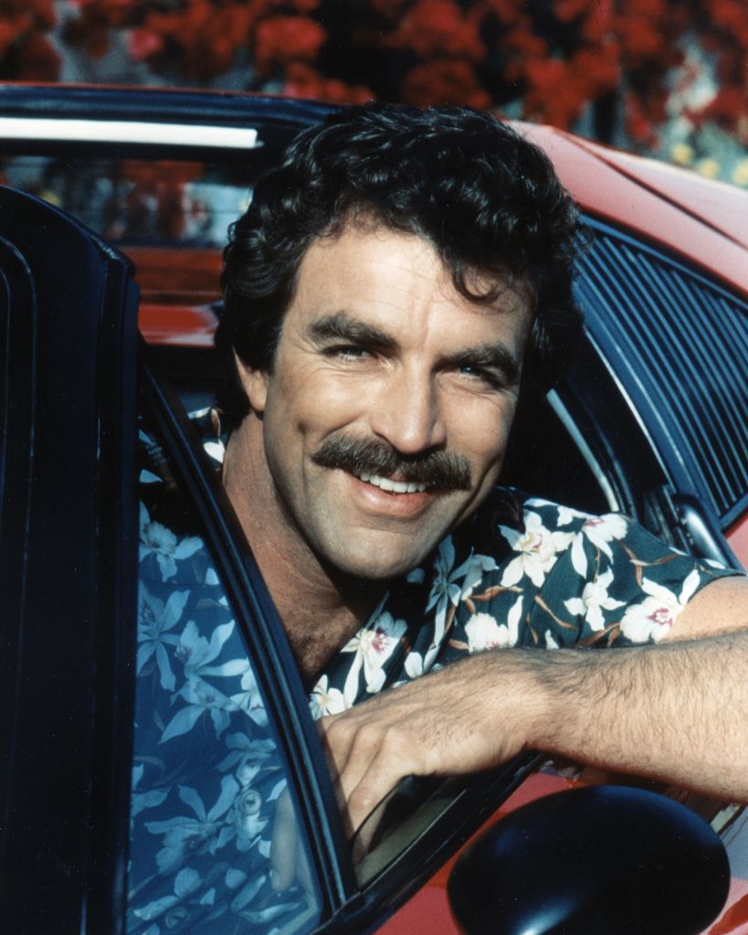 Tom Selleck on the set of the TV series 'Magnum'.