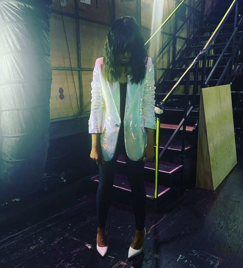 Claudia's white sequin blazer on strictly come dancing