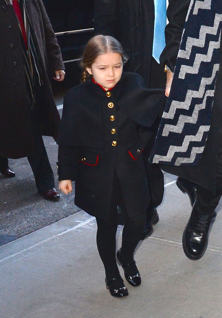 Harper Beckham wearing Gucci shoes in 2016 in New York City. 