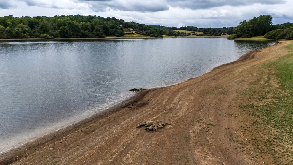 An aerial view showing Bewl Water reservoir sitting around 70% full on July 17, 2025 