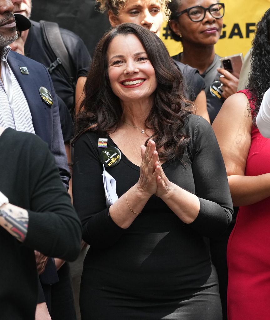 Fran Drescher joins SAG-AFTRA members as SAG-AFTRA and the WGA hold a rally at City Hall on August 1, 2023 in New York City. Members of SAG-AFTRA and WGA (Writers Guild of America) have both walked out in their first joint strike against the studios since