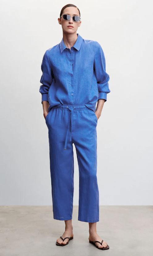 mango blue linen trousers 