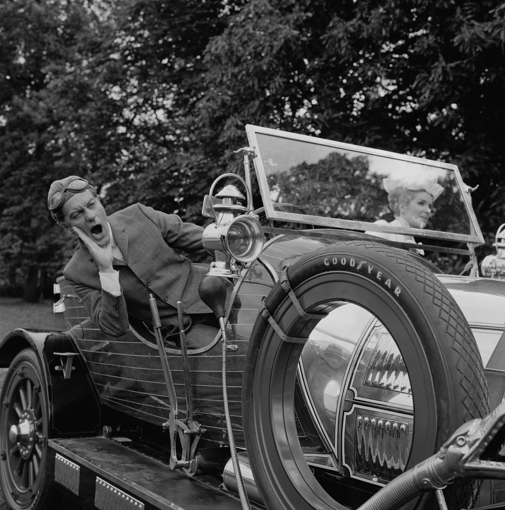 American actor Dick Van Dyke with British actress Sally Ann Howes on the set of musical adventure fantasy film 'Chitty Chitty Bang Bang', UK, 1st August 1967. (Photo by C. Maher/Daily Express/Hulton Archive/Getty Images)