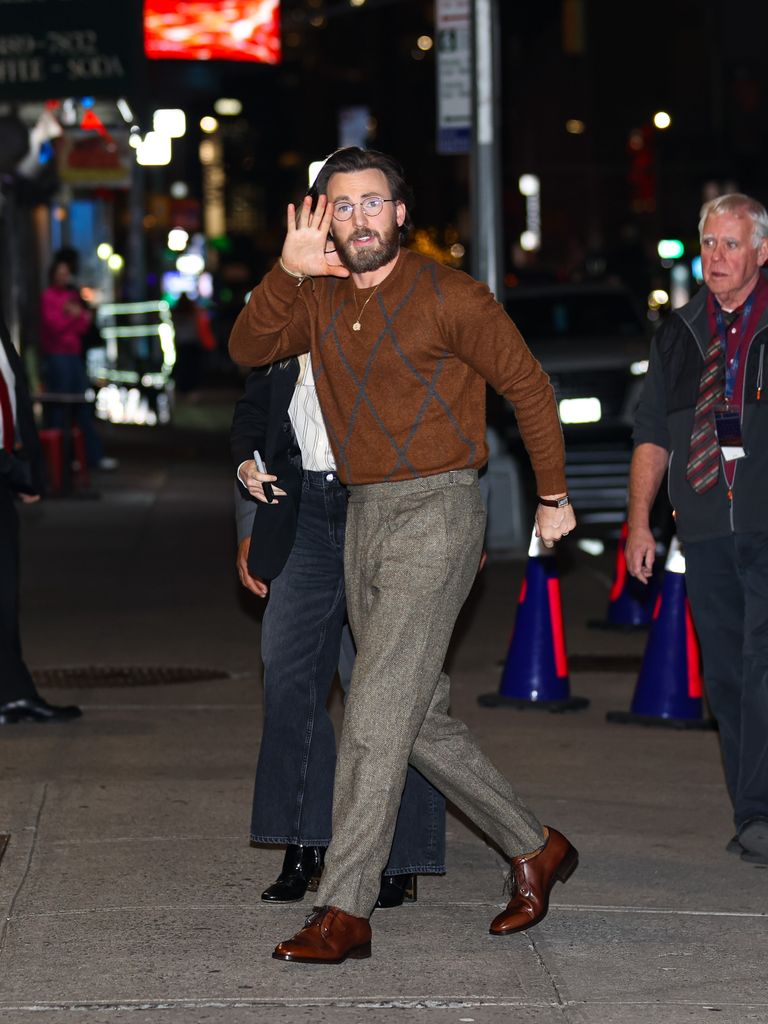 Chris Evans is seen arriving at "The Late Show With Stephen Colbert" on November 11