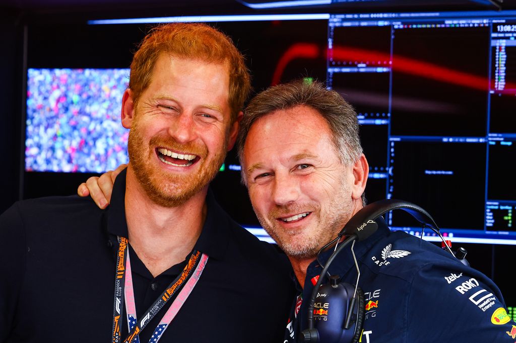 Red Bull Racing Team Principal Christian Horner talks with Prince Harry, Duke of Sussex 