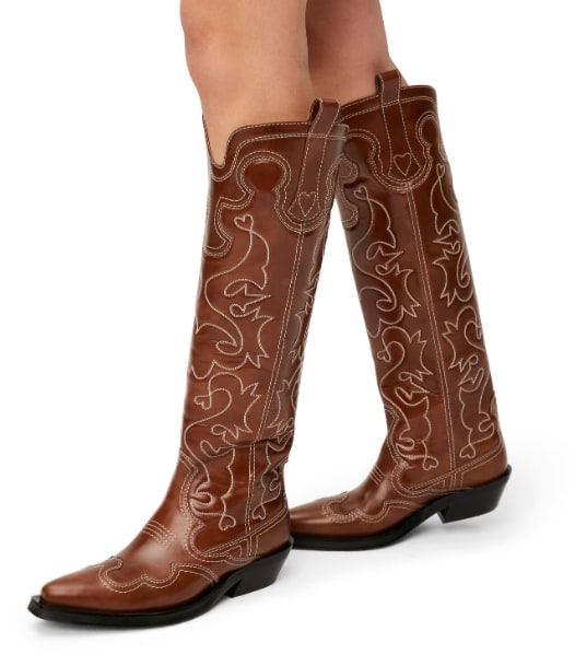ganni embroidered cowboy boots 