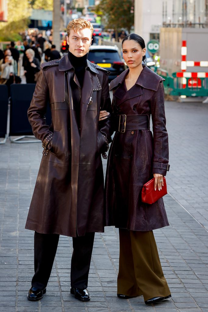 Lucky Blue Smith and Nara Smith attend the Burberry show during London Fashion Week September 2024 at the National Theatre on September 16, 2024 in London, England. (Photo by John Phillips/Getty Images)