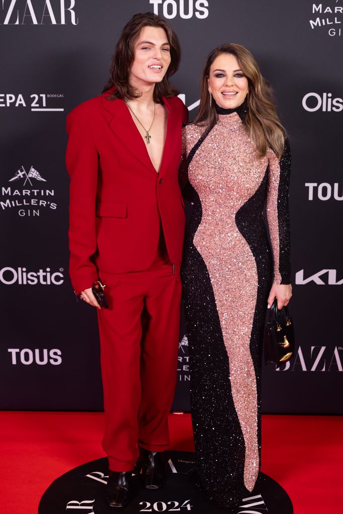 Elizabeth Hurley is a vision in glitzy gown as she joins son Damian on the red carpet HELLO