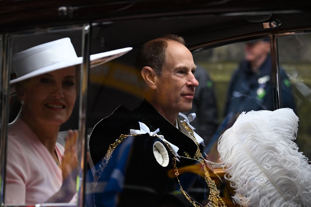 Prince Edward and Sophie arrive to attend the Thistle Service at St Giles' Cathedral in Edinburgh