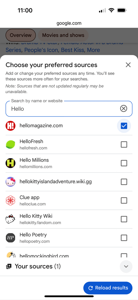 Preferred sources on Google