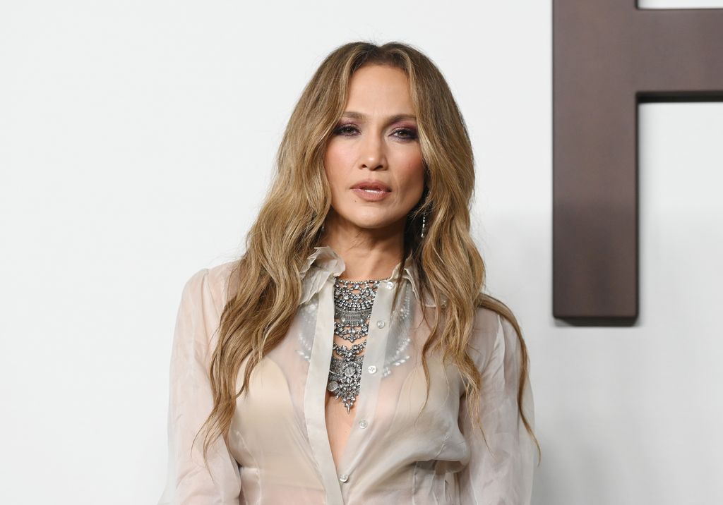 Jennifer Lopez at the Ralph Lauren Spring 2024 Ready To Wear Fashion Show at the Brooklyn Navy Yard on September 8, 2023 in Brooklyn, New York. (Photo by Gilbert Flores/WWD via Getty Images)