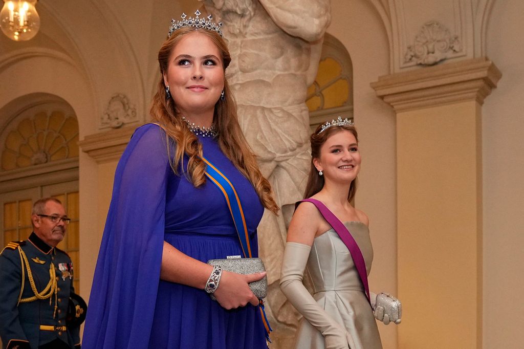 Dutch Crown Princess Amalia and Belgium's Crown Princess Elisabeth arrive at Prince Christian's 18th birthday gala