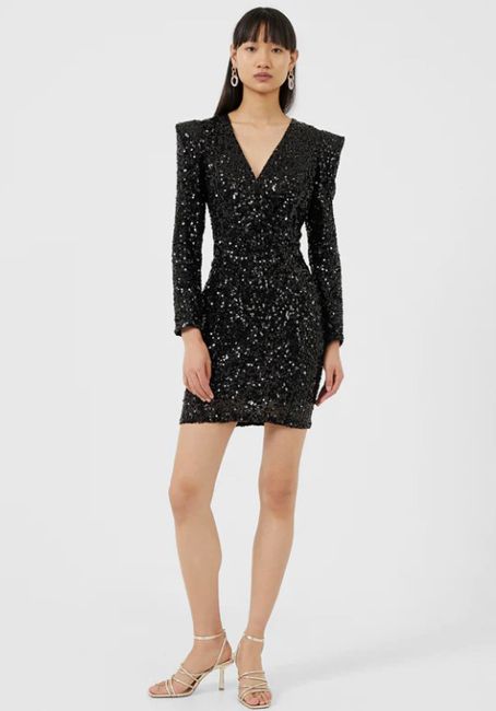 french connection black sequin dress with shoulderpads