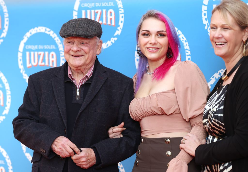 David Jason standing with daughter Sophie Mae and wife Gill Hinchcliffe