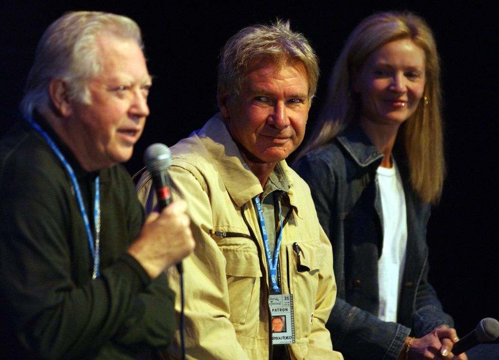 Fred Roos, Harrison Ford, and Joan Allen during 31st Telluride Film Festival - A Tribute to Fred Roos at Galaxy Theater in Telluride, California, United States.