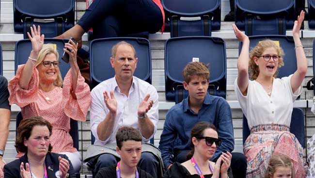 Prince Edward and Sophie Wessex cheering with their children