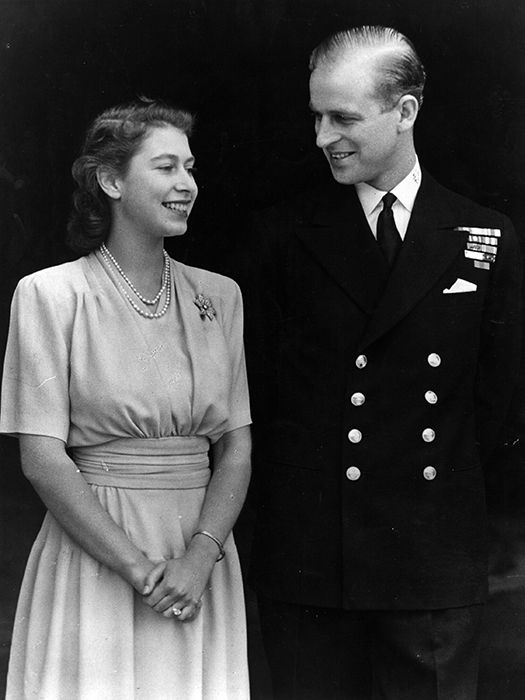 queen smiling with husband prince philip shortly after marriage 