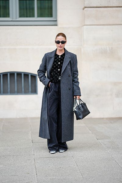 Woman Wearing Dark Denim Jeans With Wool Maxi Coat
