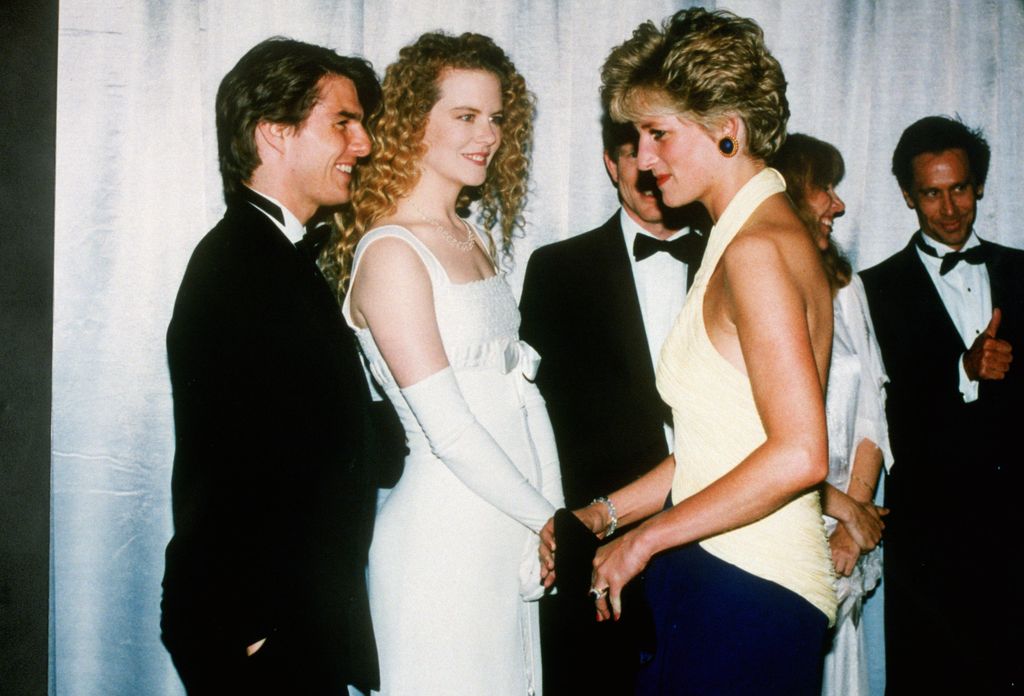 Diana, Princess of Wales meeting actors Tom Cruise and Nicole Kidman in 1992